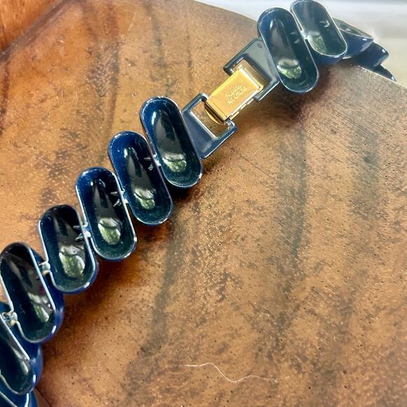 Vintage Napier Navy Blue Spiral Bead Choker Necklace, 80s Statement Jewelry - Picture 12 of 13